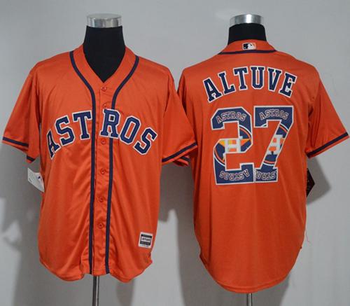 Astros #27 Jose Altuve Orange Team Logo Fashion Stitched MLB Jersey